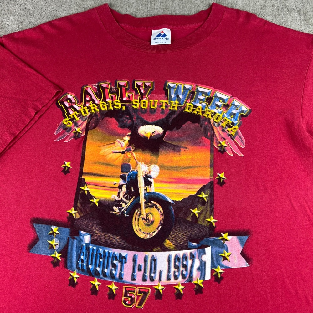 Vintage Apex One Sturgis Rally Week 1997 T-Shirt Mens XL Red Biker Eagle 57th